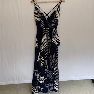Strut & Bolt High Low Faux Wrap Spaghetti Strap Maxi Dress Navy 80s Size Small